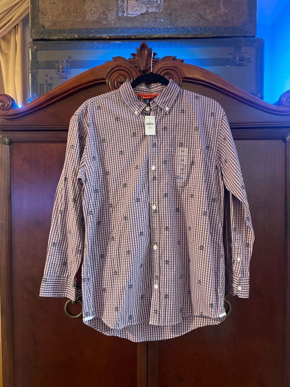 GapKids NWT Boys XXL 14-16 Skull Gingham Long Sleeve Button Down Shirt